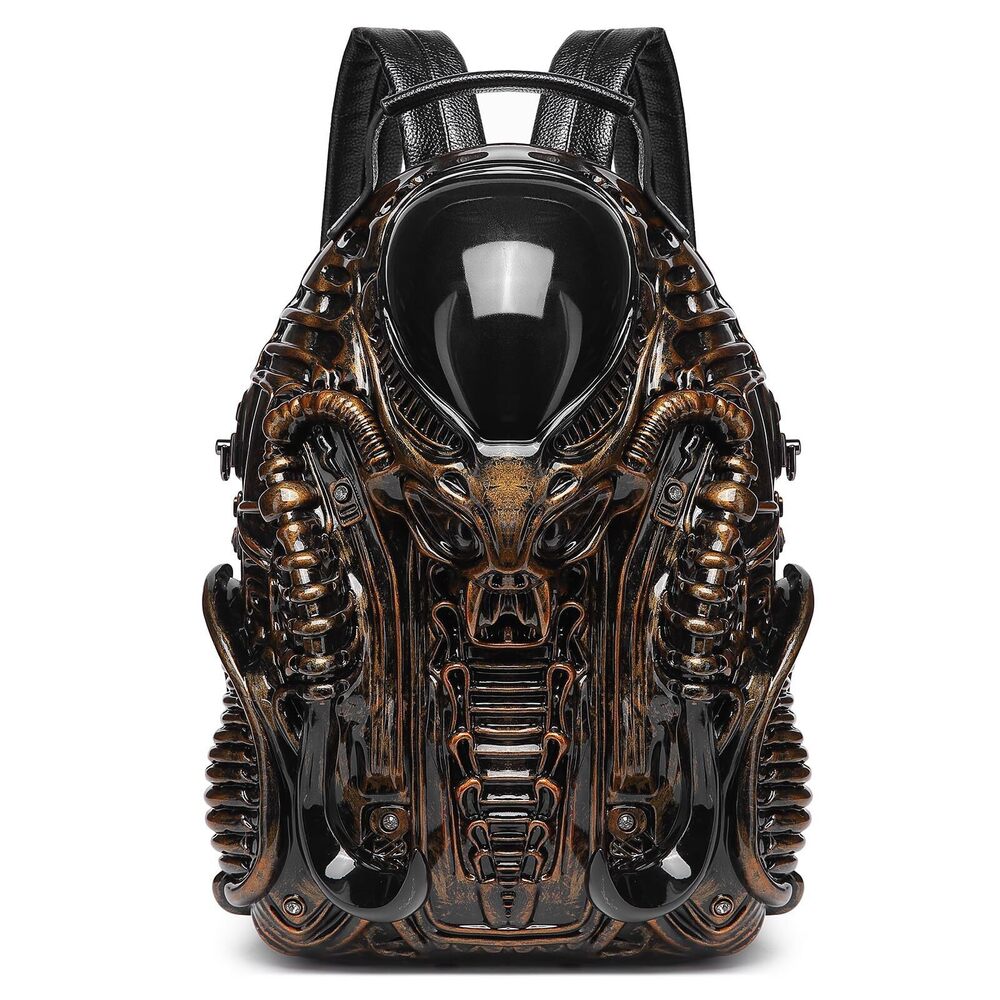 8616 and PVC 3D Xenomorph Shaped Purse Alien Backpack, Gold